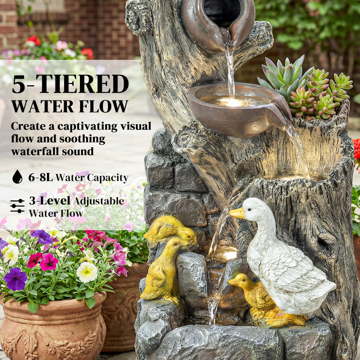 5-Tier Outdoor Waterfall Fountain, Freestanding Self-Contained Cascadi