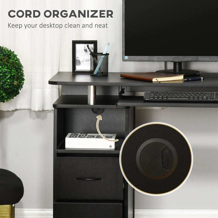 MCL Computer Desk Office PC Table Workstation with Keyboard Tray, CPU Shelf, Drawers, Sliding Scanner Shelf, Black