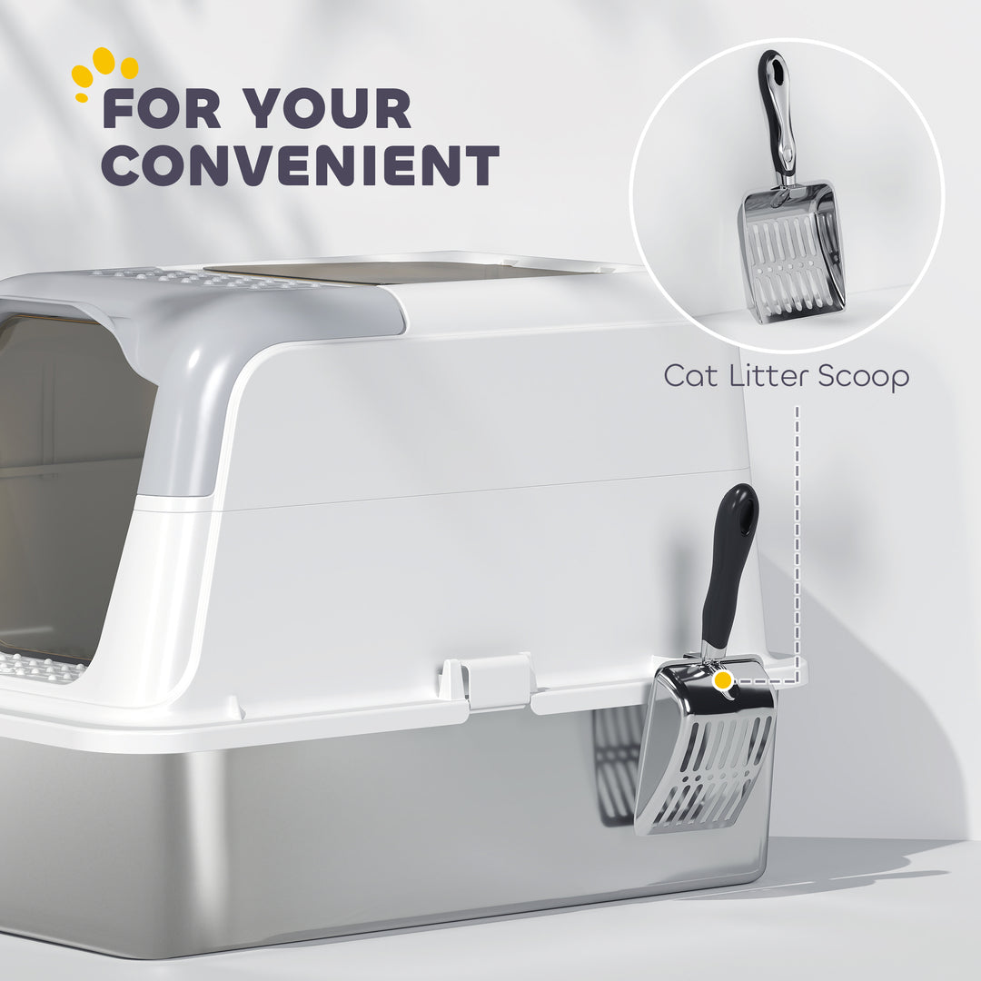 Extra Large Stainless Steel Litter Box, Enclosed Cat Litter Tray with Scoop, Deodorizer Bag, Front-Entry and Top-Exit