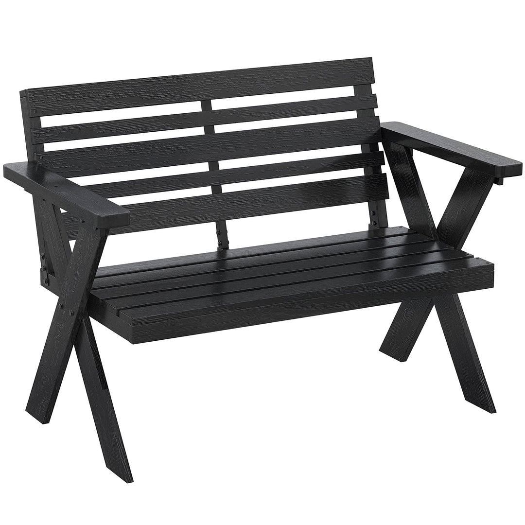 2 Seater Wooden Garden Bench, Slatted Patio Bench with Armrest and Bac