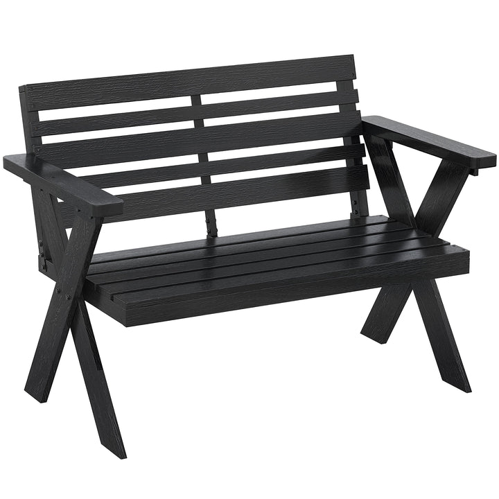 2 Seater Wooden Garden Bench, Slatted Patio Bench with Armrest and Bac