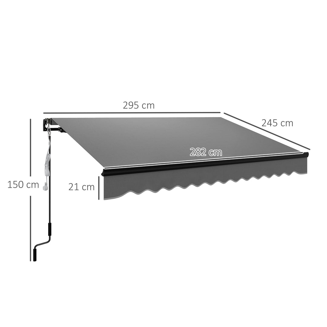 3 x 2.5m Electric Awning with LED Light and Remote Controller, Aluminium Frame DIY Retractable Awning, UV50+ Sun Shade Canopy for Garden Patio Deck Door Window, Dark Grey