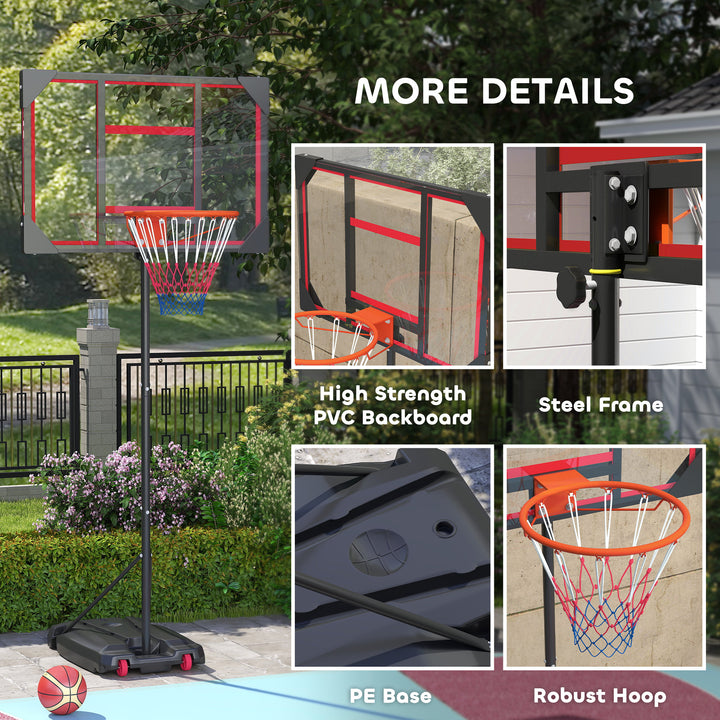 Basketball Hoop Outdoor Indoor, 210-260cm Height Adjustable Basketball Hoop with Wheels, Larger Base, for 6+ Years