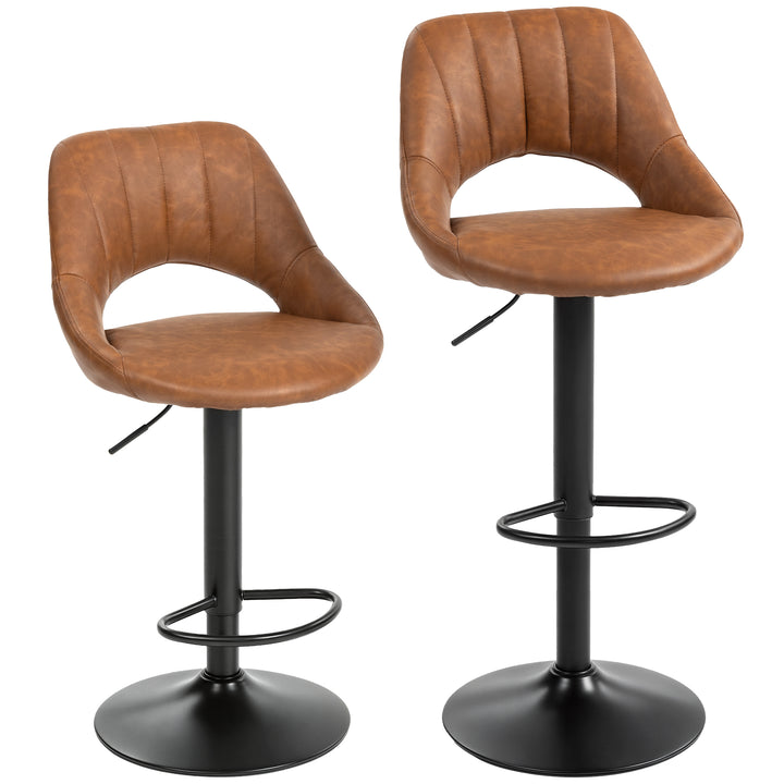 Bar Stools Set of 2, PU Leather Swivel Barstools with Backrest and Foo