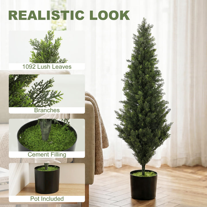 Set of 2 Decorative Artificial Plants Cypress in Weighted Pot, Fake Pl