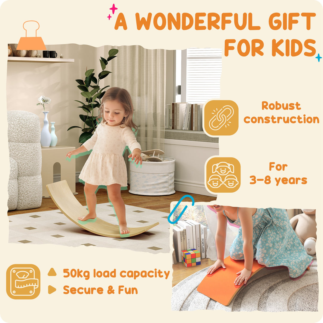 Wooden Balance Board for Kids, Wobble Board with Silent Felt for Sensory Play