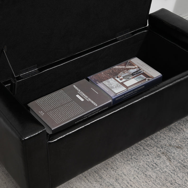 HOMCOM Ottoman Storage Bench, PU Leather Chest with Tufted Lid, Versatile Flip Top, 92L x 40W x 40H cm, Black | Aosom UK