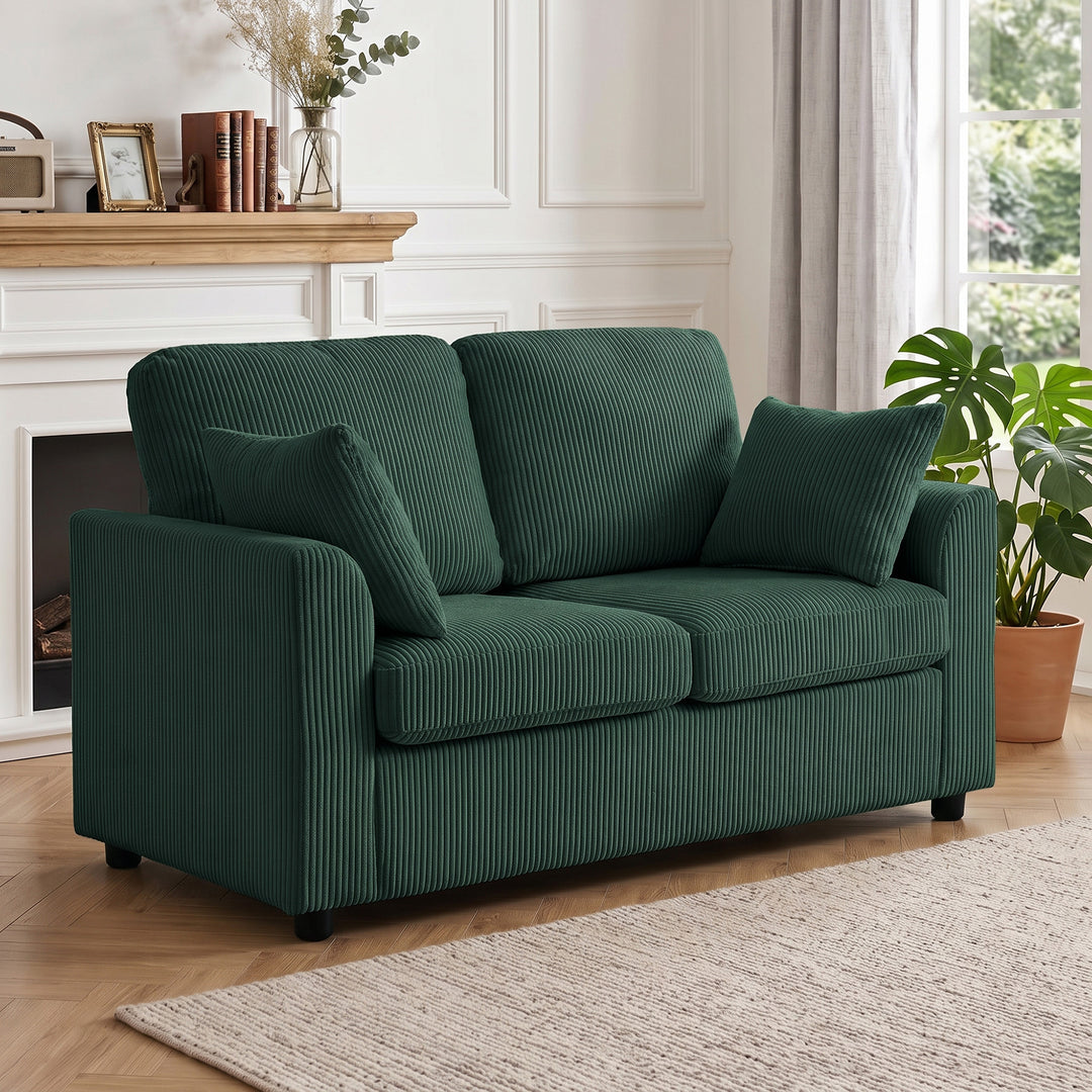 2 Seater Sofa, Corduroy Small Couch with Spring Cushion, Wide and Deep