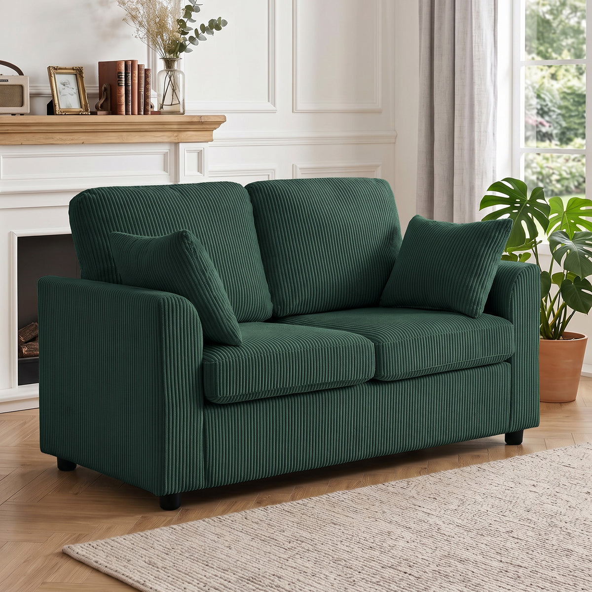 2 Seater Sofa, Corduroy Small Couch with Spring Cushion, Wide and Deep