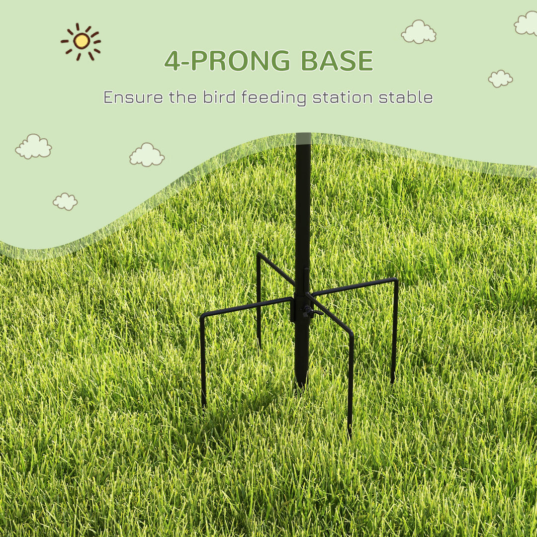 MCL Bird Feeding Station Kit, Wild Bird Feeder Pole with 6 Hooks, 4 Hanging Feeders for Peanuts, Seed, Fat Balls, for Garden, Outdoor, Black