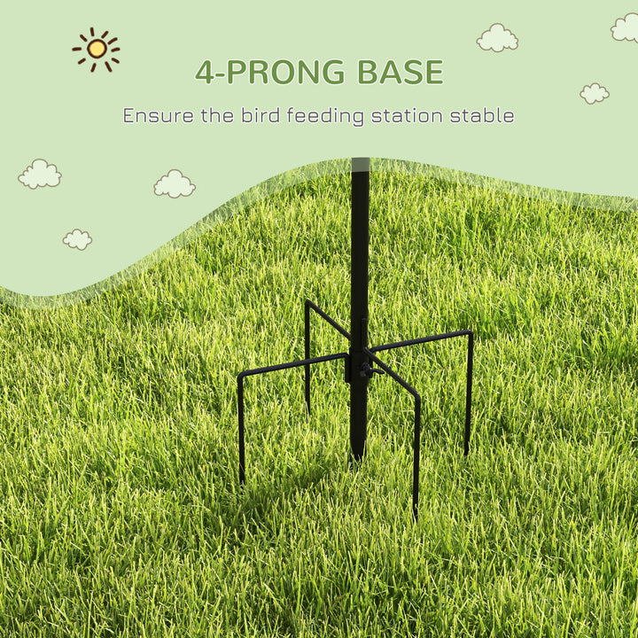 MCL Bird Feeding Station Kit, Wild Bird Feeder Pole with 6 Hooks, 4 Hanging Feeders for Peanuts, Seed, Fat Balls, for Garden, Outdoor, Black