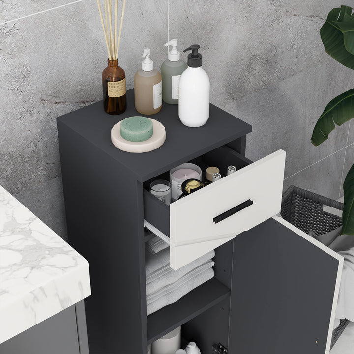 kleankin Slender Bathroom Cabinet: Compact Storage with Drawer, Door & Adjustable Shelf, Soft-Close Mechanism, Grey Hue | Aosom UK