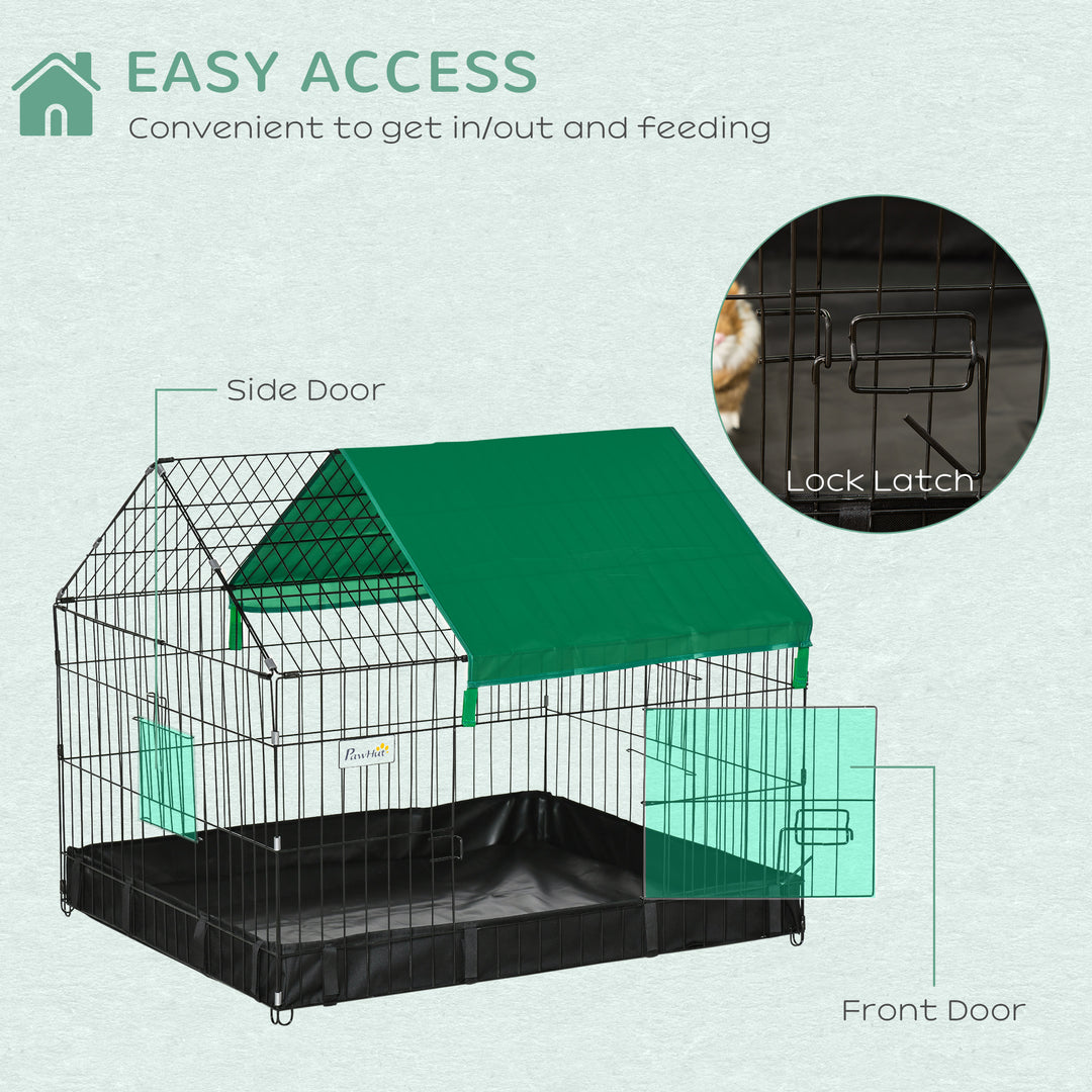 Rabbit Cage Guinea Pig Playpen Small Animal House for Kitties Puppies, w/ Water Proof Oxford Roof Floor 90 x 75 x 75 cm