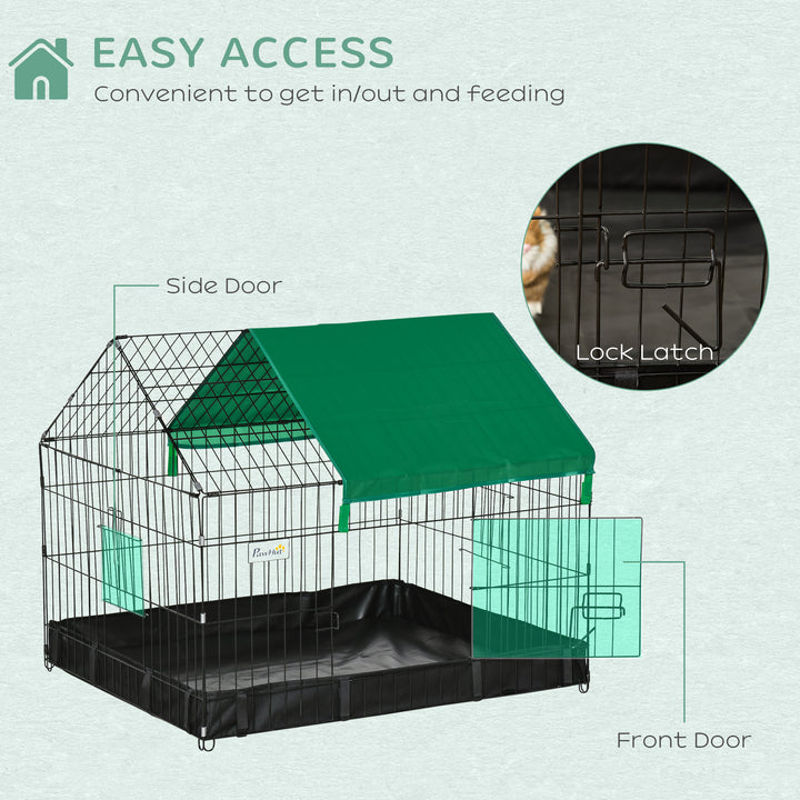 Rabbit Cage Guinea Pig Playpen Small Animal House for Kitties Puppies, w/ Water Proof Oxford Roof Floor 90 x 75 x 75 cm