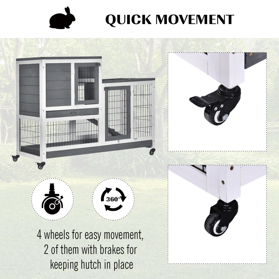 Small Animals 2-TierFir Wood Guinea Pigs Hutches Indoor Hutch Grey
