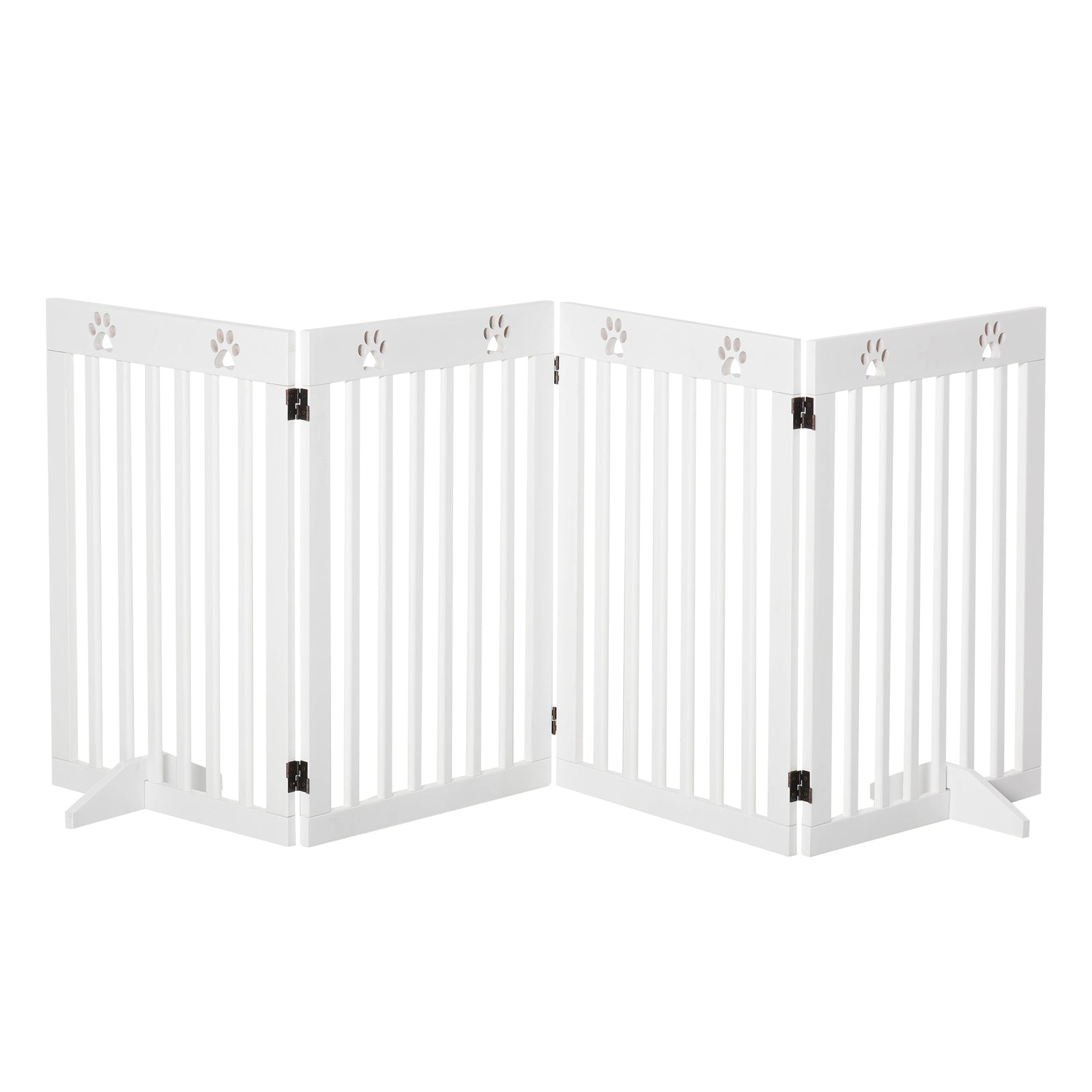 Wooden Pet Gate Foldable Freestanding Dog Safety Barrier w/ Support Feet