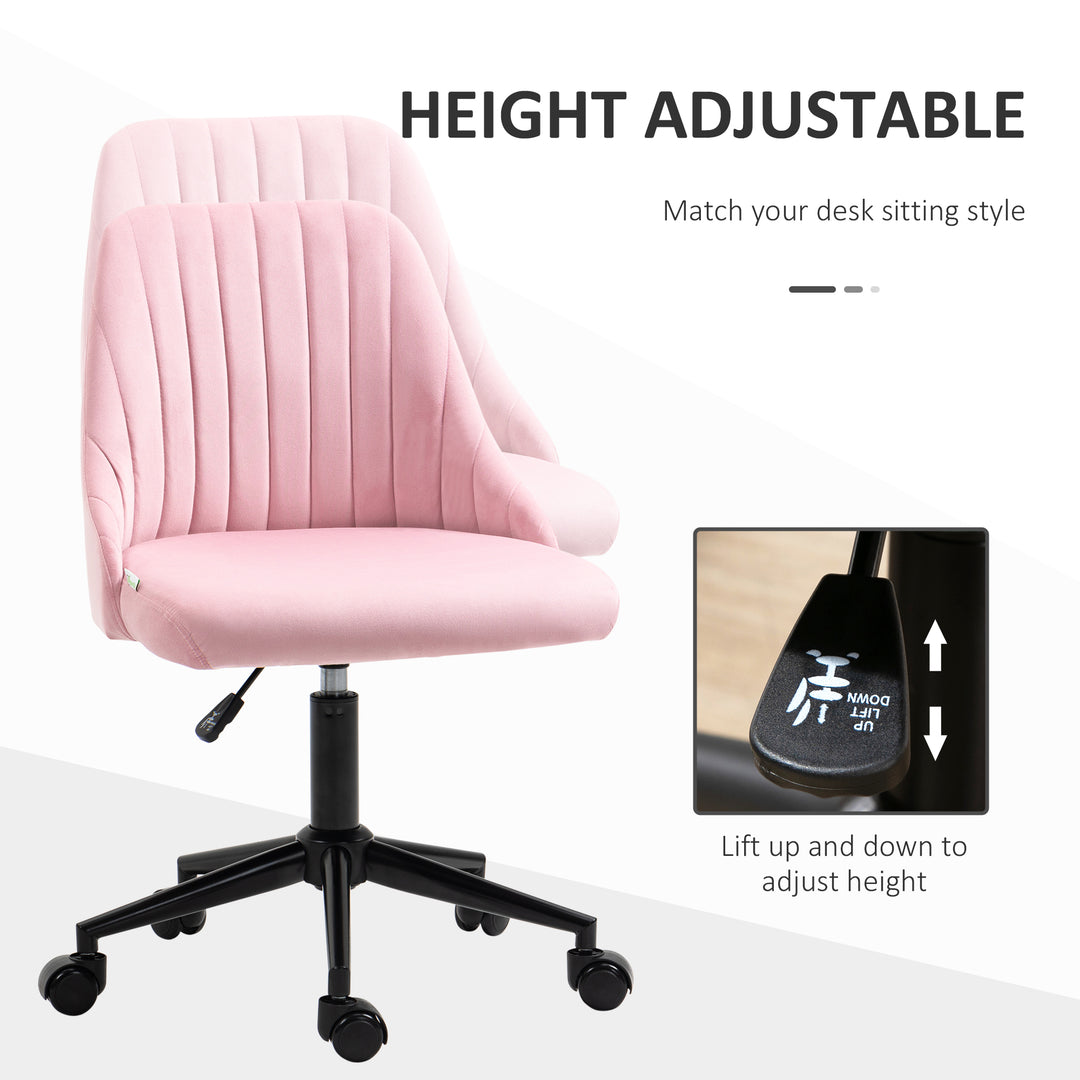 Velvet-Feel Armless Office Chair - Pink
