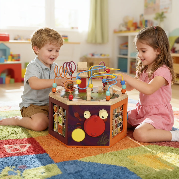 MCL 8 in 1 Wooden Activity Cube with Bead Maze, Shape Sorter, for Kids Boys Girls 18+ Months