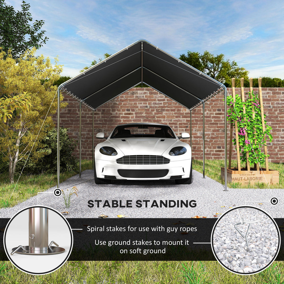 3 x 6m Heavy Duty Carport Garage Car Shelter Galvanized Steel Outdoor Open Canopy Tent Water UV Resistant Waterproof, Grey