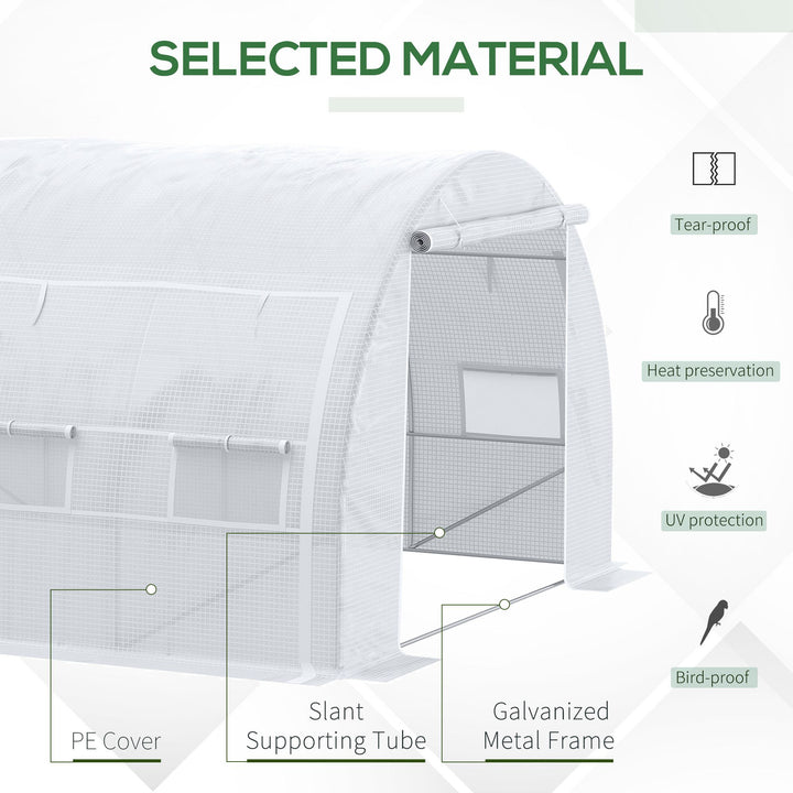MCL 4 x 3 x 2 m Polytunnel Greenhouse with Roll-up Side Walls, Walk-in Grow House Tent with Steel Frame, Reinforced Cover, Zipped Door and 12 Mesh Windows for Garden, White