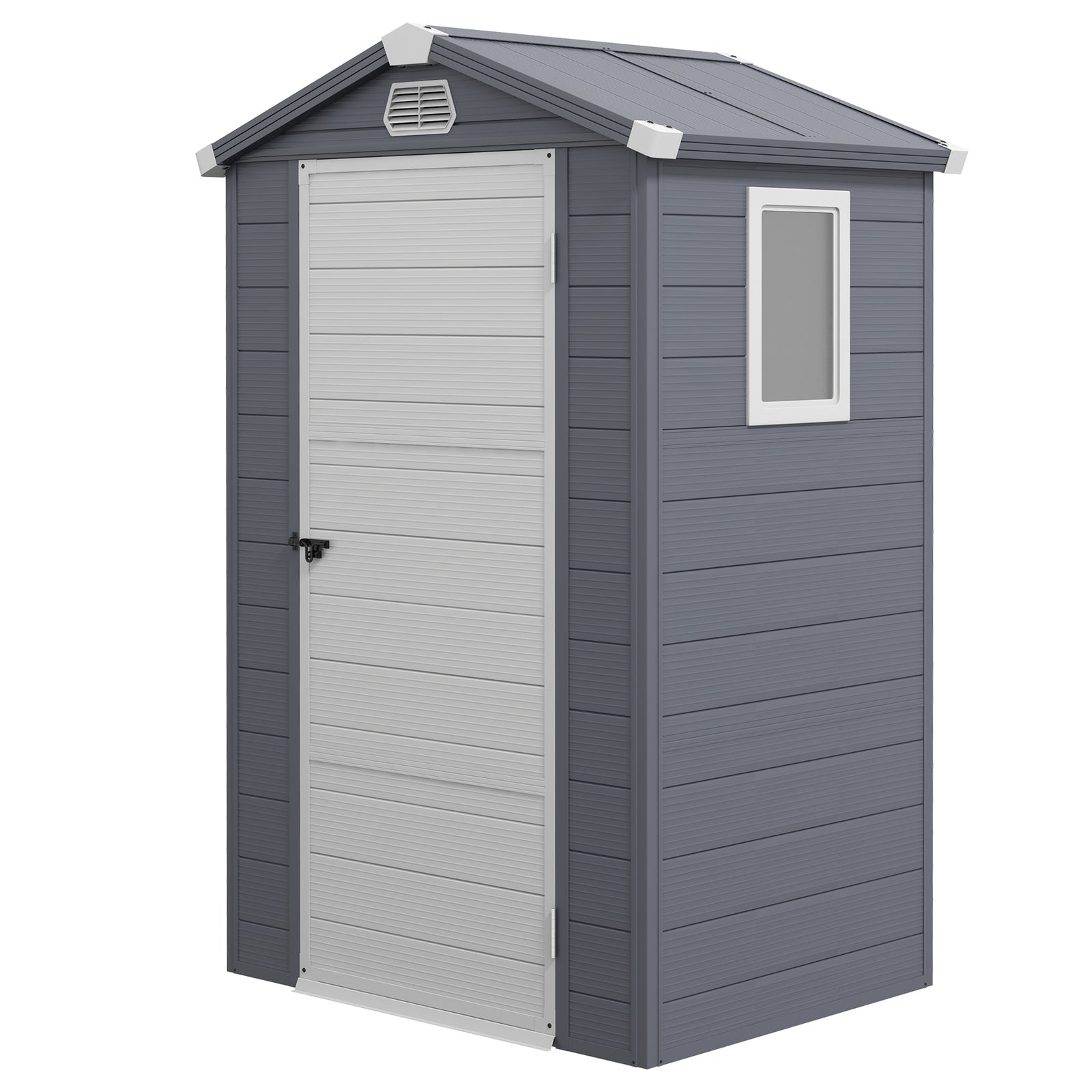 4.4ft x 3.3ft size Aluminium Frame and Plastic Wall Shed, with Foundation - Grey