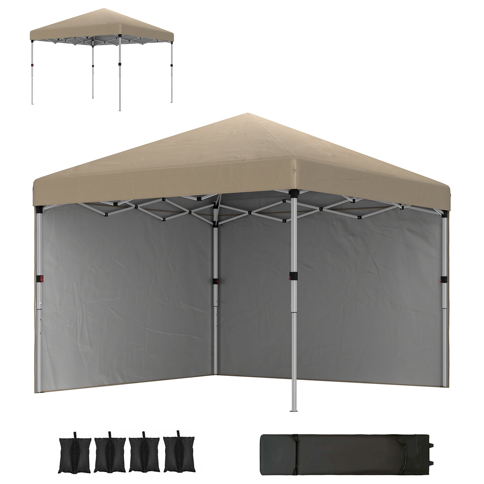 3 x 3 (M) Pop Up Gazebo, UPF 30+ with 2 Sidewalls, Leg Weight Bags and Wheeled Bag, Height Adjustable Party Tent Event Shelter for Garden, Patio, Khaki