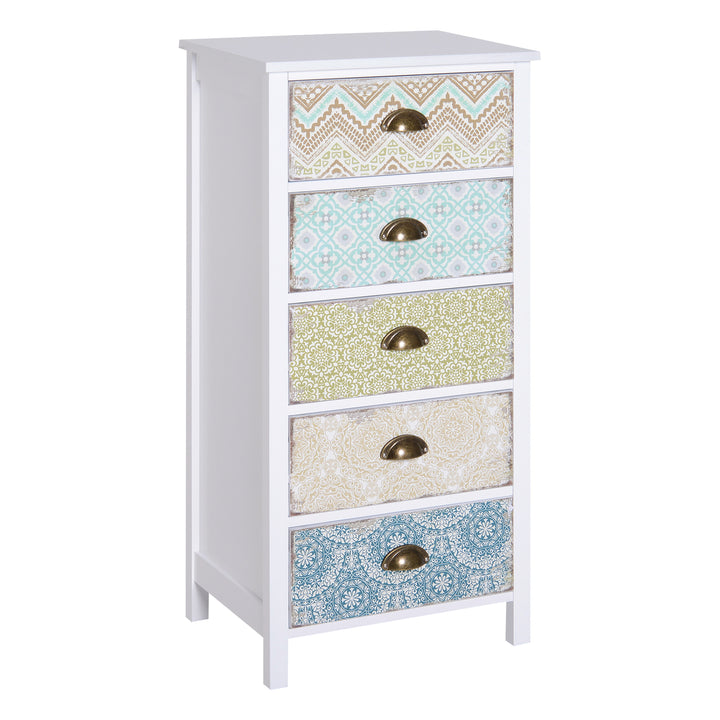 Chest of 5 Drawers Bedside Cabinet Side Storage Chest Entryway Living Room Bedroom Furniture Organizer Unit