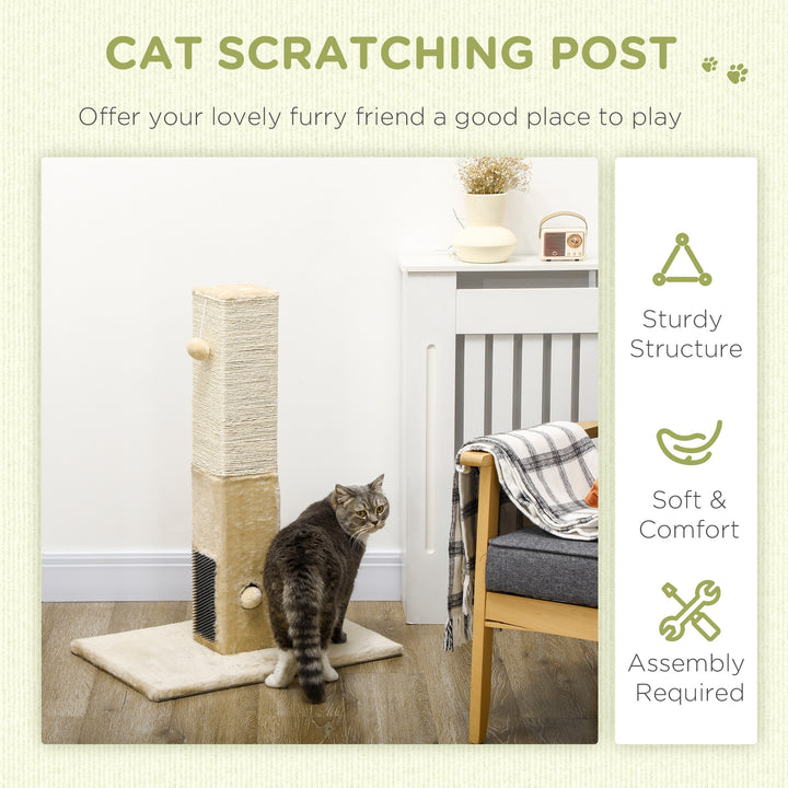 PawHut Interactive Cat Scratching Post, Jute Material with Carpet Base and Hanging Toy, Beige | Aosom UK