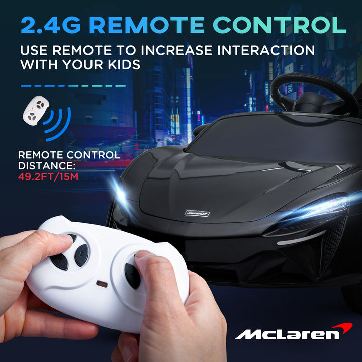 HOMCOM McLaren Licensed Electric Ride On Car for Kids, 12V with Butterfly Doors, Remote Control, Horn, Headlights, MP3, Black | Aosom UK