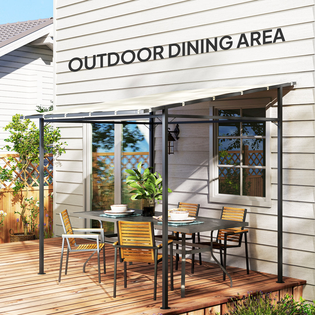 2.4 x 2.4 m Wall Mounted Pergola Gazebo with PA Coating Fabric and Metal Frame, UPF30+, Lean to Garden Gazebo, Wind Resistant Outdoor Sun Shade Shelter for Garden, Deck, Cream White