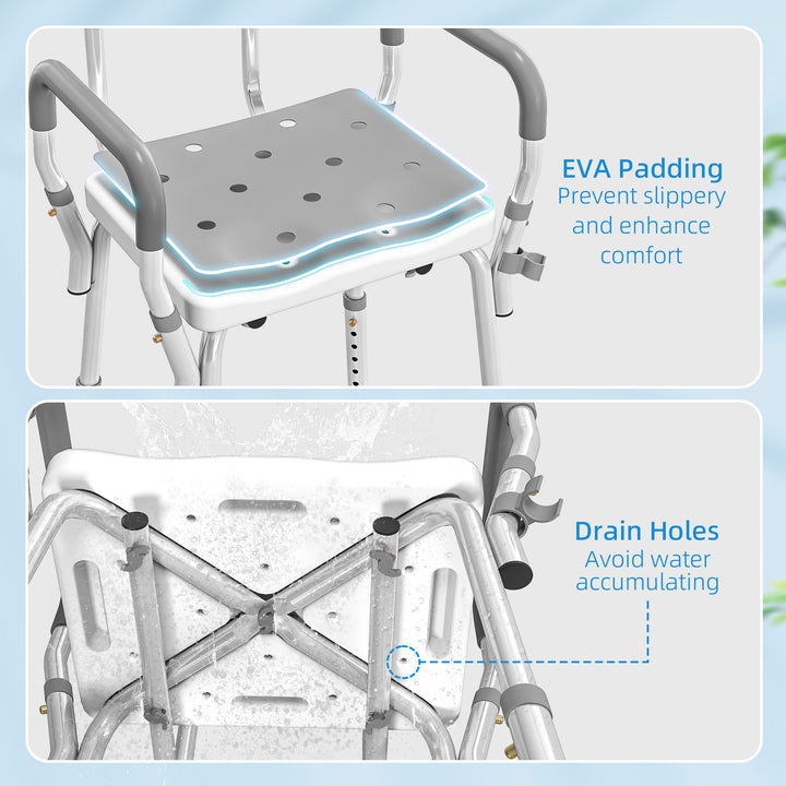 EVA Padded Shower Chair for the Elderly and Disabled, Height Adjustabl