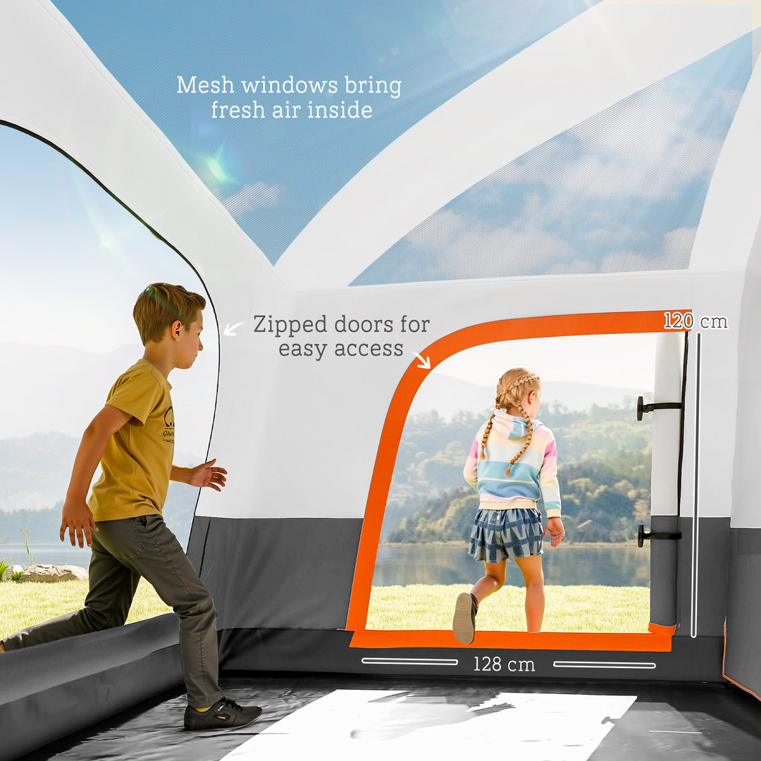 4-6 Man Camping Tent, Double Layer Tunnel Tent with Porch, Living Area and 2 Bedrooms, Sewn in Groundsheet, 3000mm Waterproof and UPF 30+, Portable with Bag, Grey