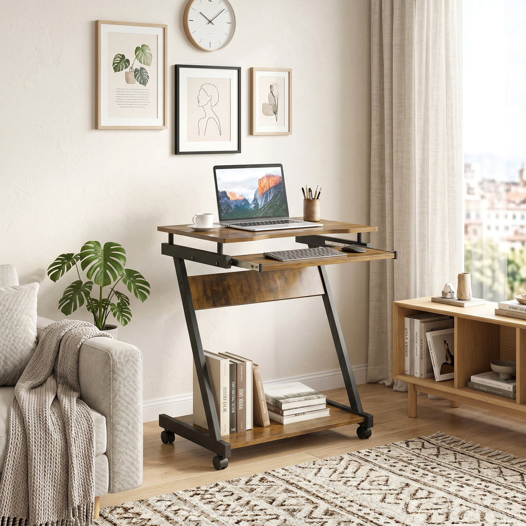Movable Computer Desk with 4 Moving Wheels and Keyboard Tray