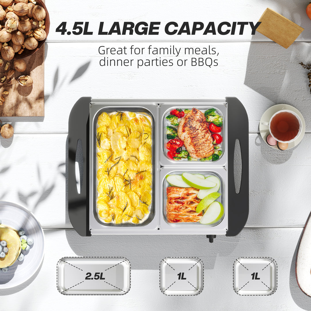 4.5L Stainless Steel Electric Buffet Server, with 3x Trays and Lids, Set of 2