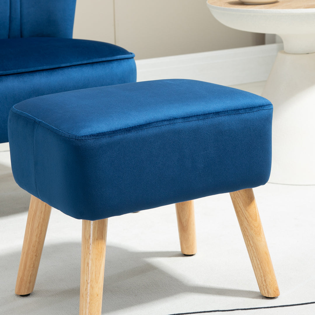 HOMCOM Velvet Accent Chair Occasional Tub Seat Padding Curved Back w/ Ottoman Wood Frame Legs Home Furniture, Dark Blue | Aosom UK