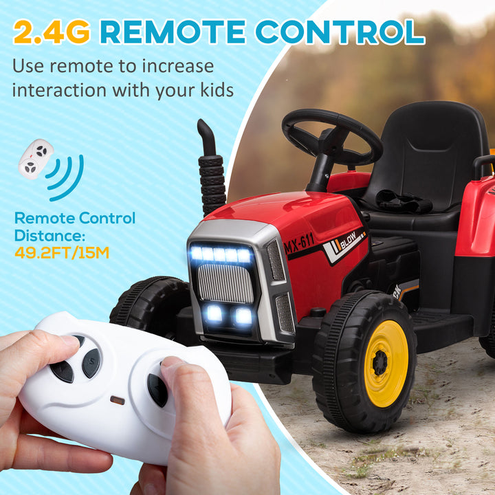HOMCOM Electric Ride on Tractor with Detachable Trailer, 12V Kids Battery Powered Electric Car w/ Remote Control, Music Start up Sound