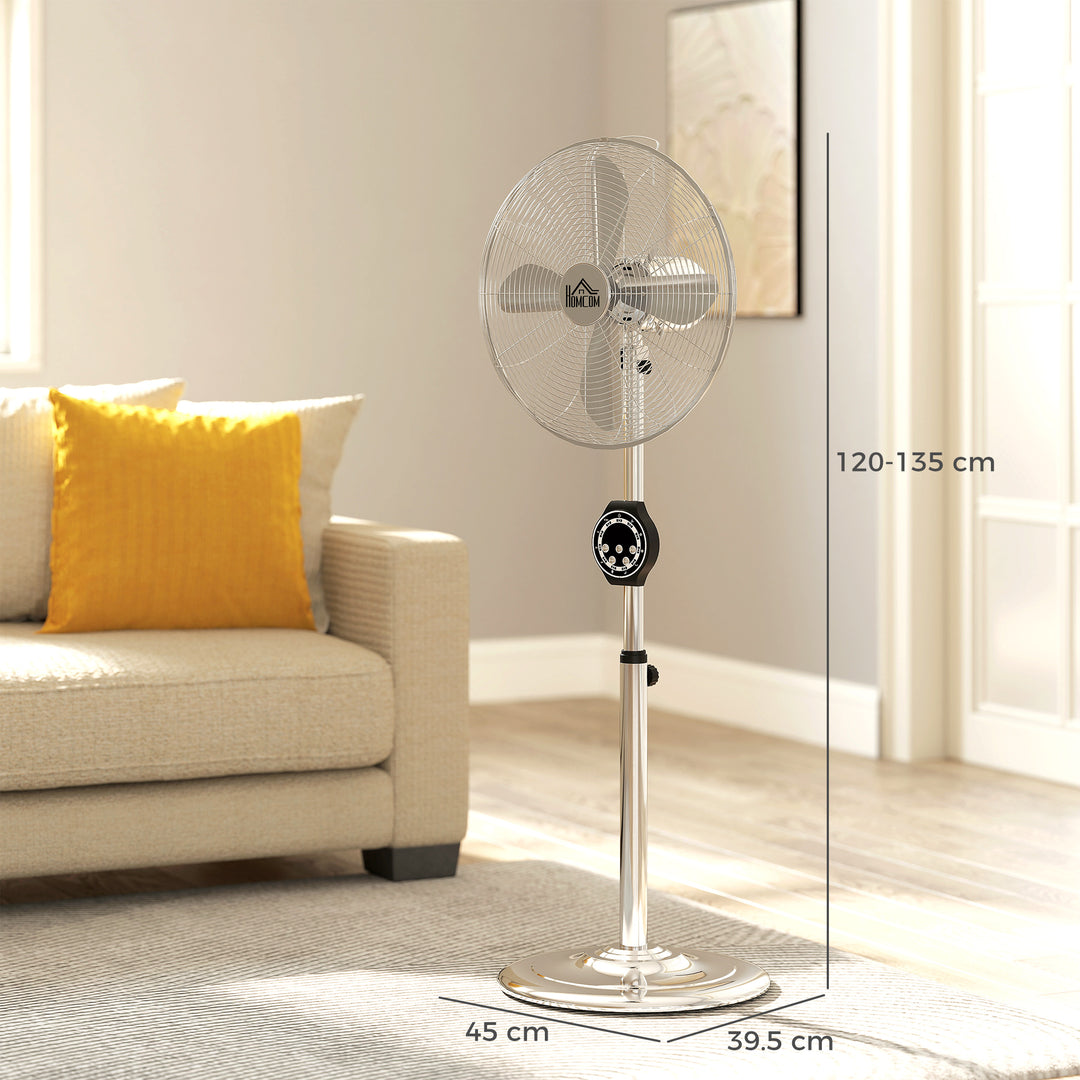 16" Metal Pedestal Fan with Oscillating, Adjustable Height - Silver Tone