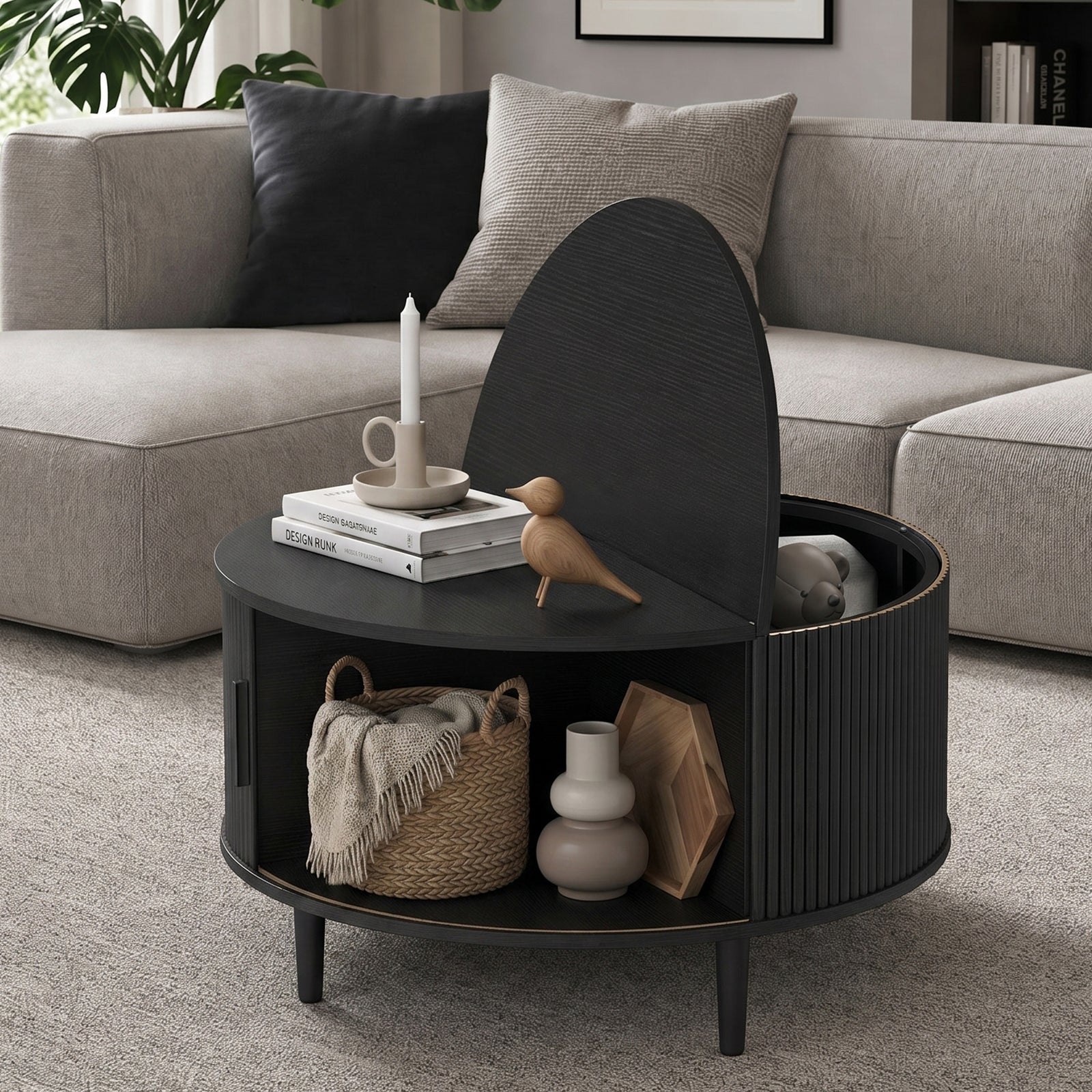 Coffee Table with Lift Top and Hidden Storage, Round Centre Table with