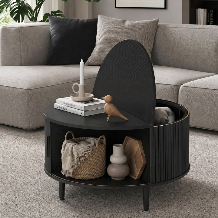 Coffee Table with Lift Top and Hidden Storage, Round Centre Table with