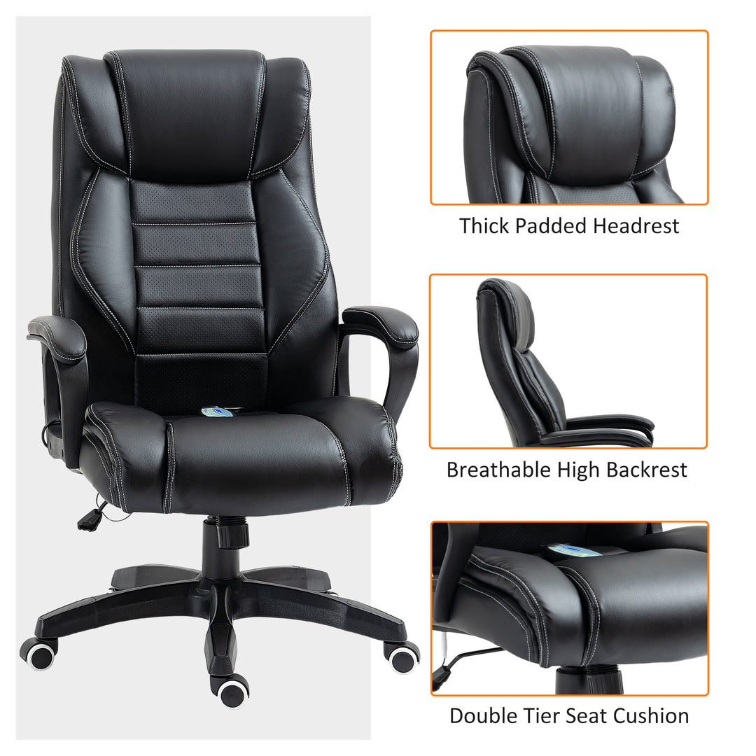 Office Chair with 6-Point Maaage, PU Desk Chair with Padded Seat and Armrest, Computer Chair with Tilt Function for Home, Black