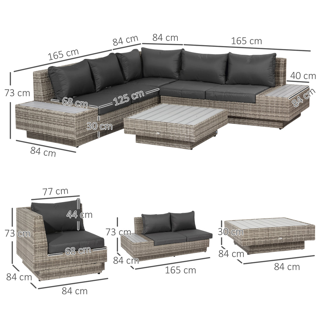 4 PCs Rattan Garden Furniture Outdoor Sectional Corner Sofa and Coffee Table Set Conservatory Wicker Weave Furniture with Armrest and Cushions - Light Grey
