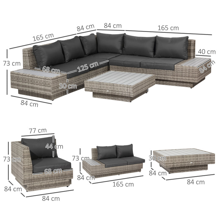 4 PCs Rattan Garden Furniture Outdoor Sectional Corner Sofa and Coffee Table Set Conservatory Wicker Weave Furniture with Armrest and Cushions - Light Grey