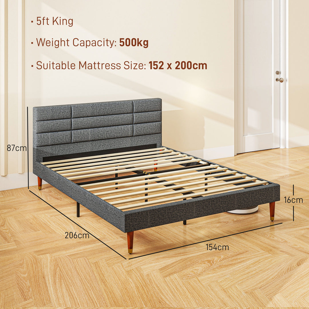 HOMCOM Upholstered King Bed Frame, with Slats - Grey