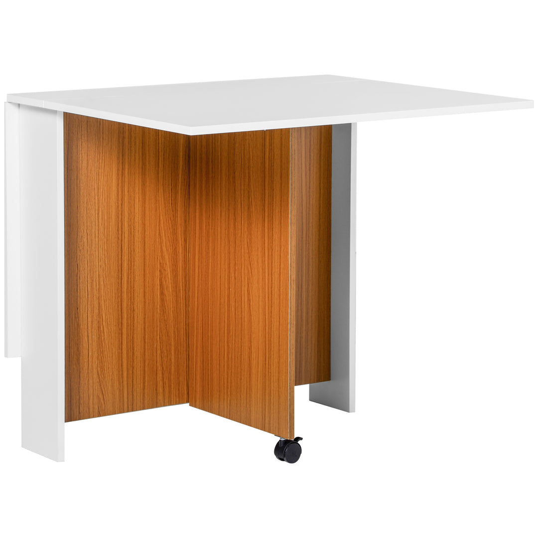 Folding Dining Table Writing Desk Workstation w/ Casters Teak Colour, White
