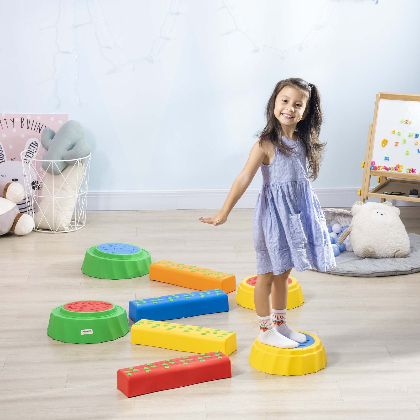 Eight-Piece Kids Stepping Stones, with Non-Slip Surface & Bottom, for Toddlers - Multicoloured