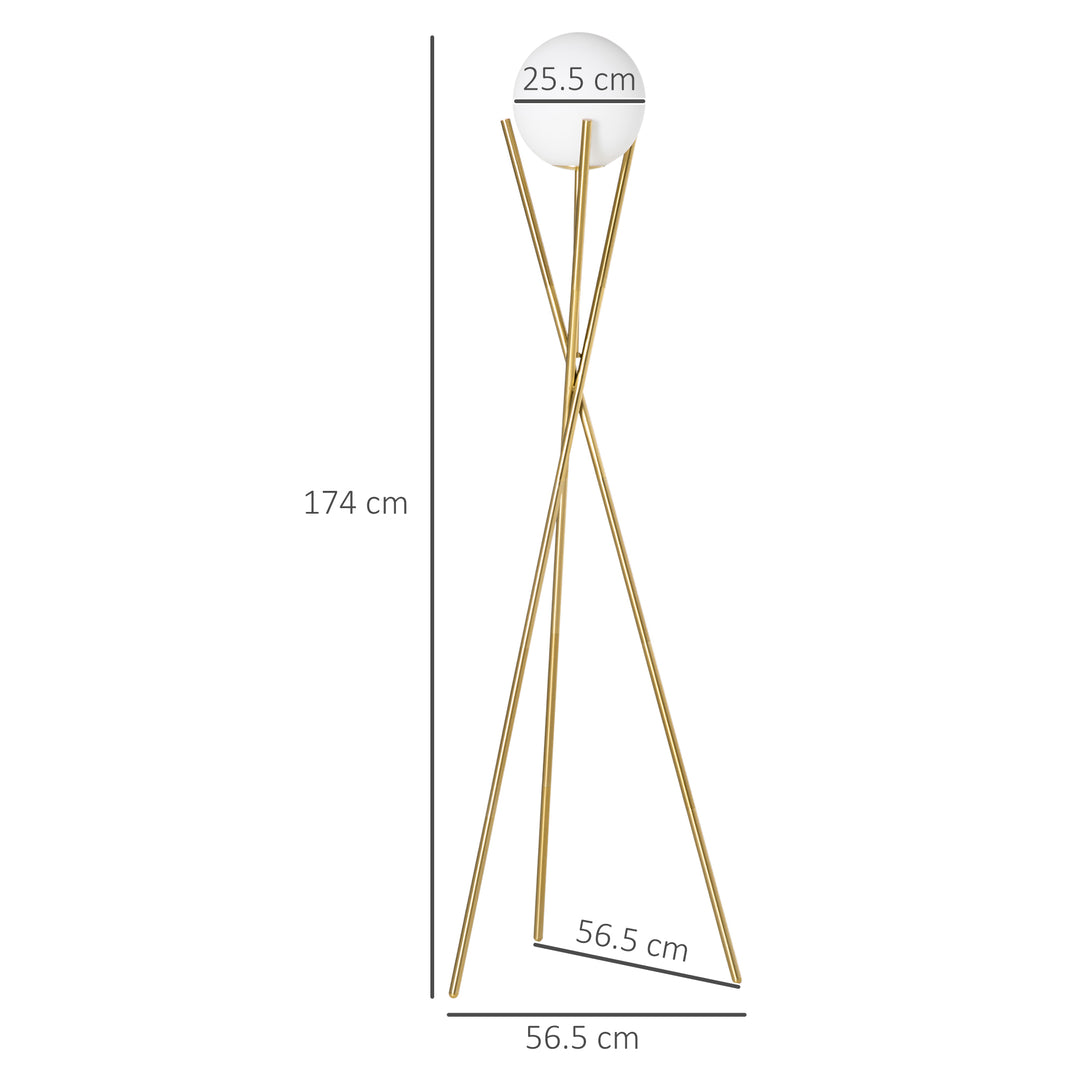 HOMCOM Tripod Floor Lamp with Globe Lampshade, Modern Standing Light with Foot Switch, E27 Base for Living Room, Bedroom, Gold and White