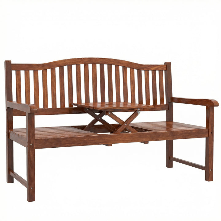 Garden Loveseat Bench, 2-3 Seater Outdoor Bench with Liftable Table an