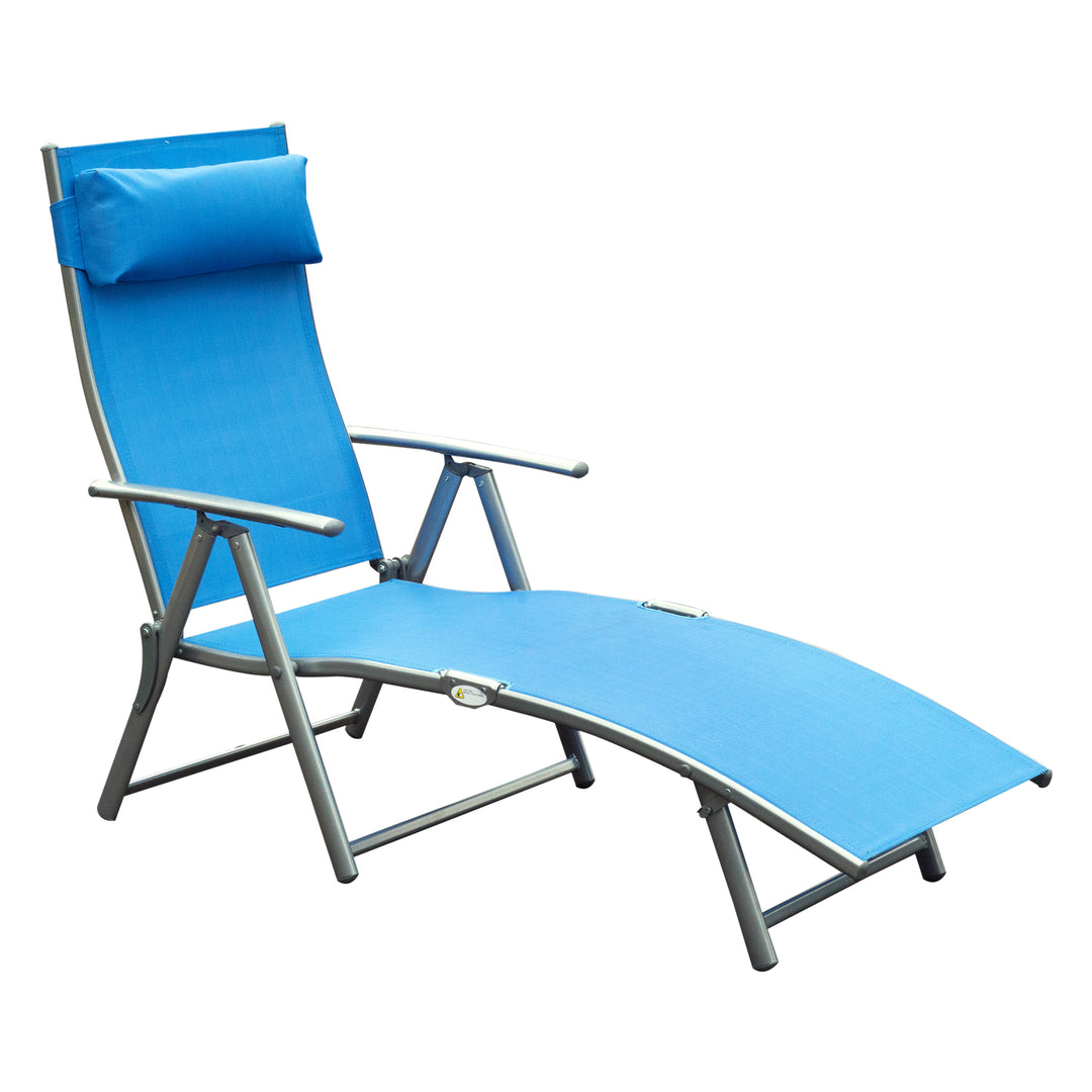 Sun Lounger Steel Frame Outdoor Folding Chaise Texteline Lounge Chair Recliner with Headrest & 7 Levels Adjustable Backrest, Blue