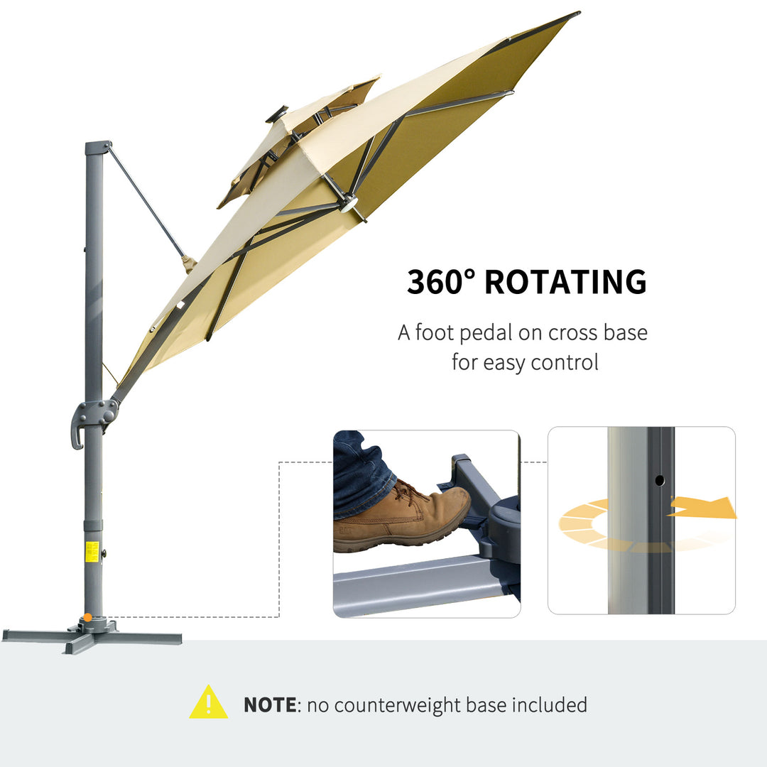 MCL 3m Cantilever Parasol w/ Solar Lights Power Bank Base 360° Spin Khaki