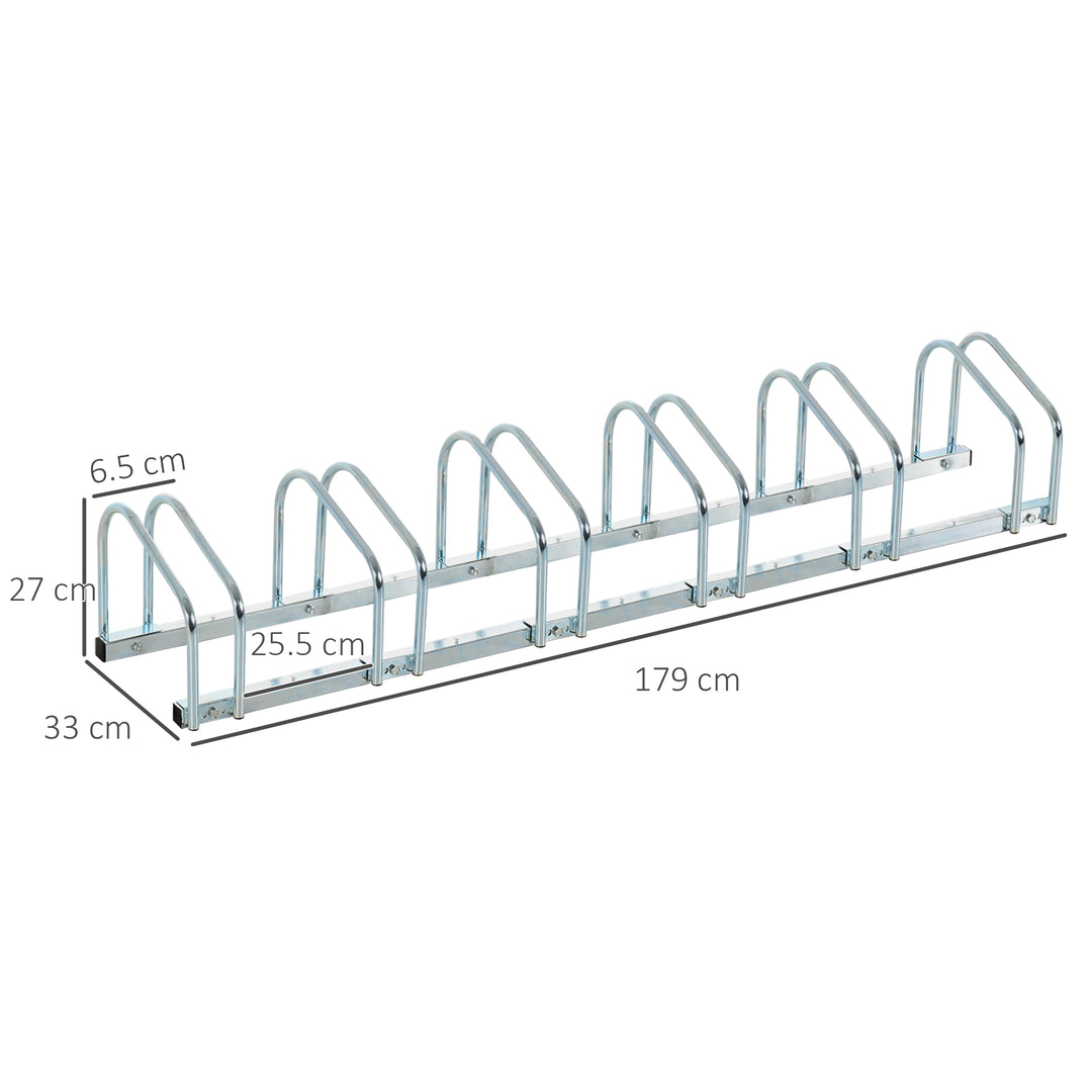 MCL Bike Stand Parking Rack Floor or Wall Mount Bicycle Cycle Storage Locking Stand 179L x 33W x 27H (6 Racks, Silver)